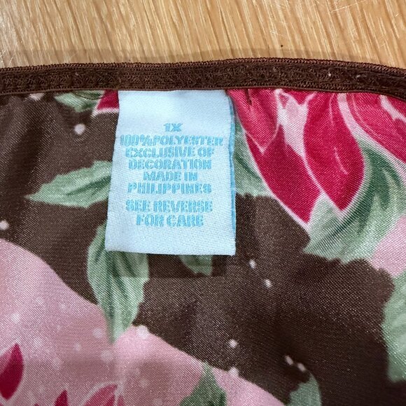 Plus 1X Slip Dress Satin Brown Pink Green Flowers Lace coquette new years bnwot - Picture 10 of 12